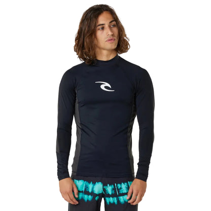 Rip Curl Waves Mens UPF Performance Long Sleeve Rash Vest in Black