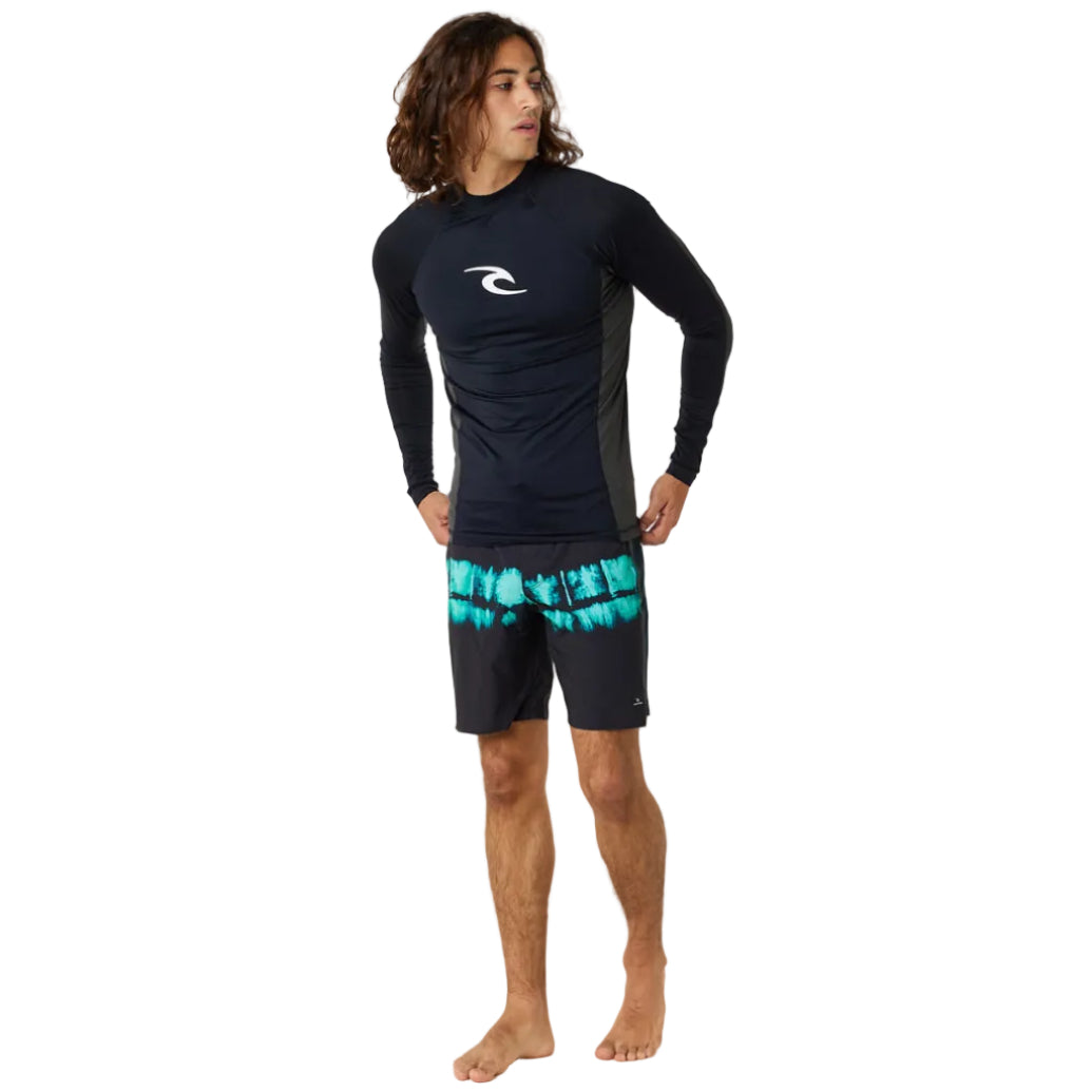 Rip Curl Waves Mens UPF Performance Long Sleeve Rash Vest in Black