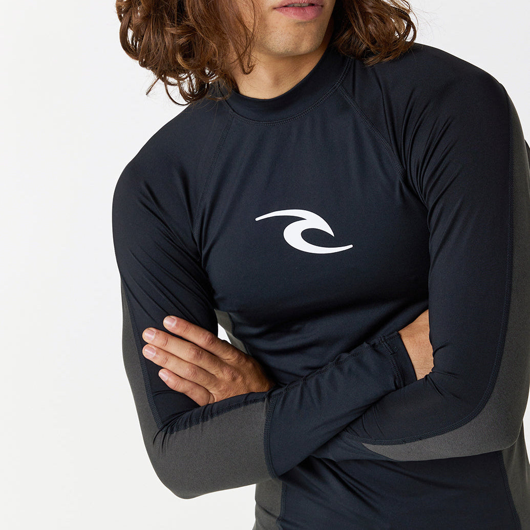 Rip Curl Waves Men's UPF Performance Long Sleeve Rash Vest - Black