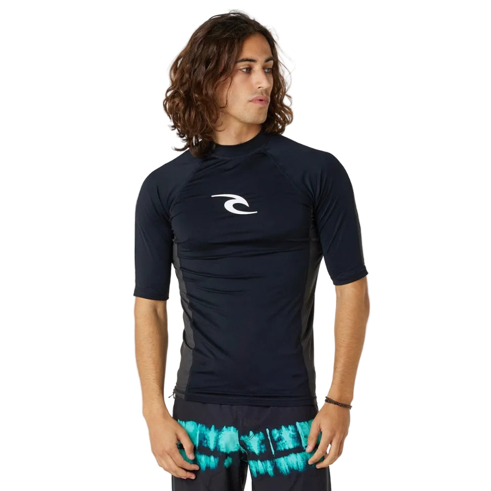 Rip Curl Waves Mens UPF Performance Short Sleeve Rash Vest - Black