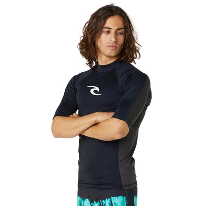 Rip Curl Waves Men's UPF Performance Short Sleeve Rash Vest - Black