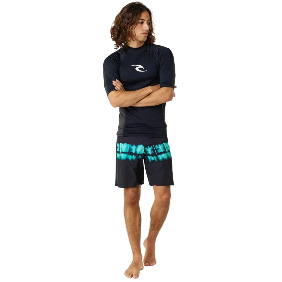 Rip Curl Waves Men's UPF Performance Short Sleeve Rash Vest - Black