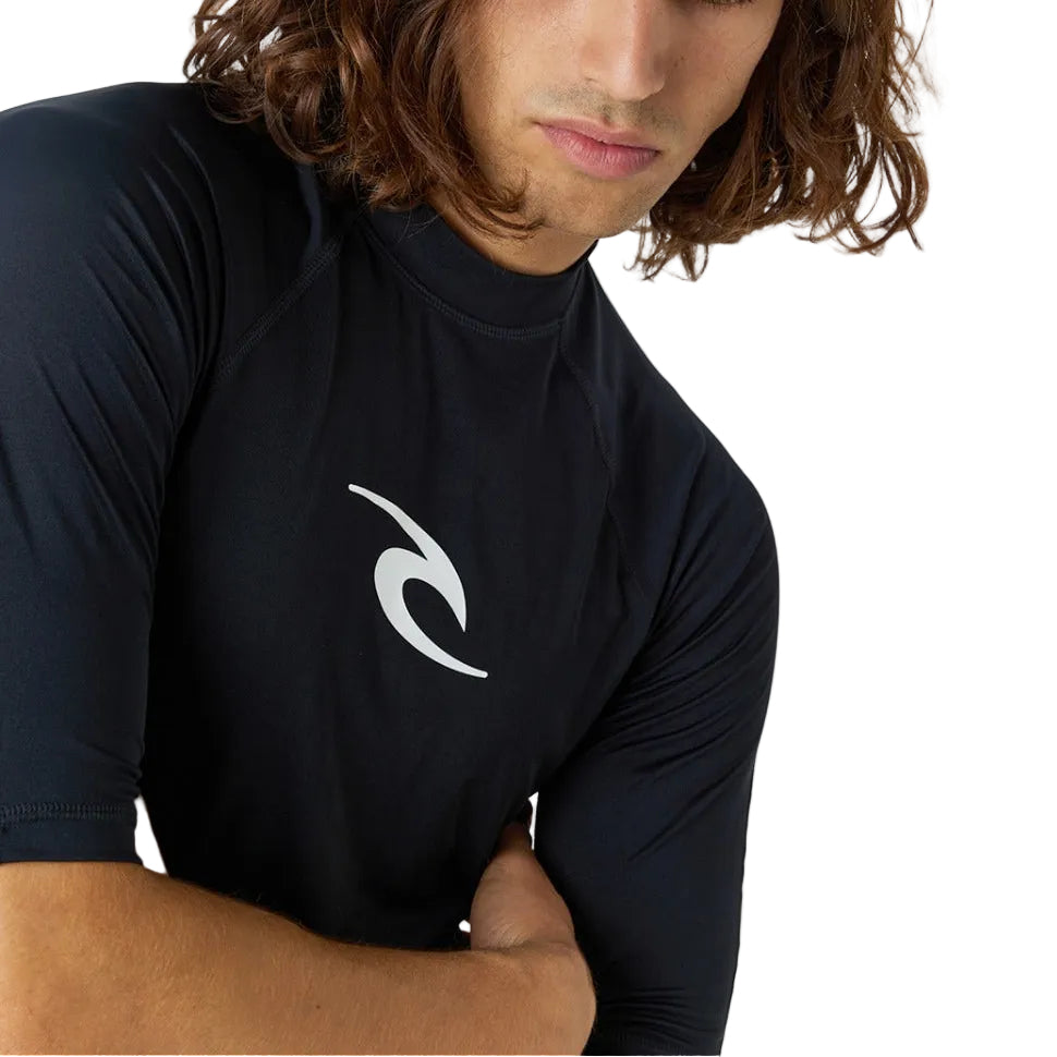 Rip Curl Waves Men's UPF Performance Short Sleeve Rash Vest - Black