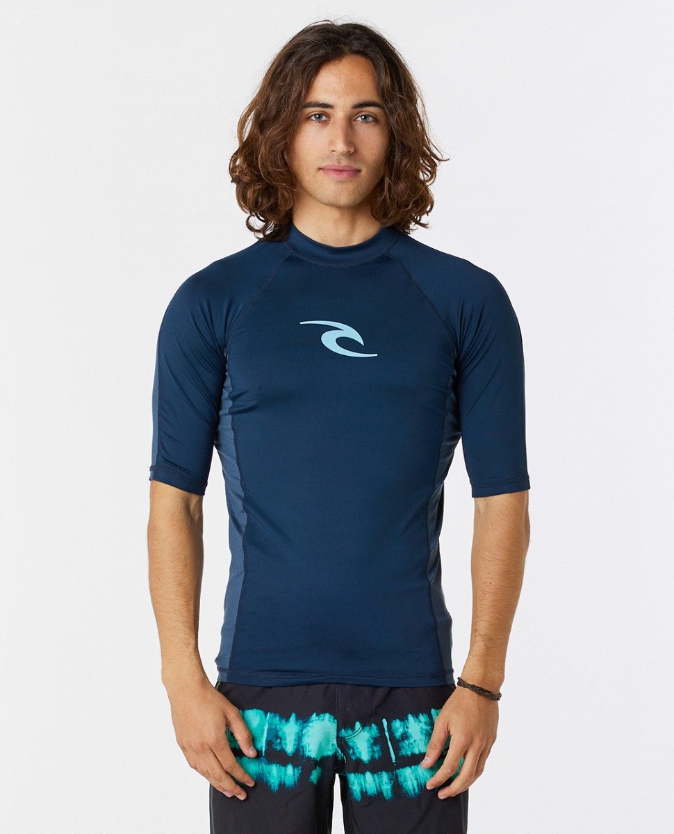 Rip Curl Waves Mens UPF Performance Short Sleeve Rash Vest - Dark Navy
