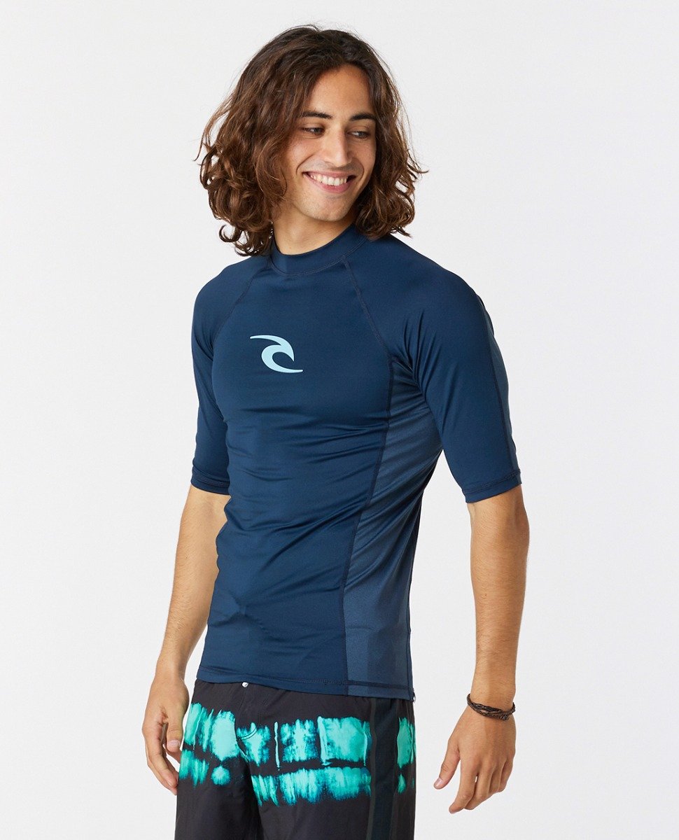 Rip Curl Waves Men's UPF Performance Short Sleeve Rash Vest - Dark Navy