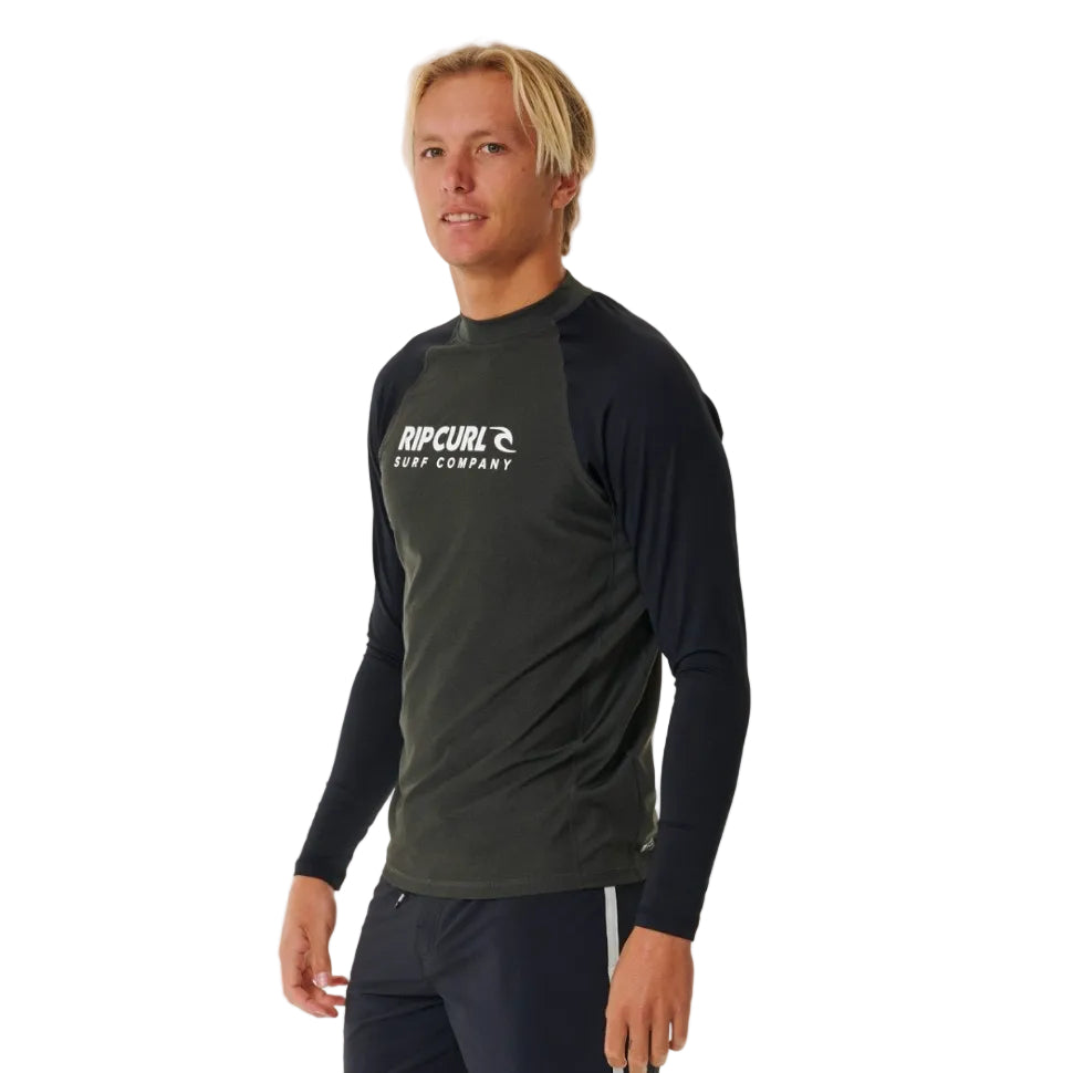 Rip Curl Shock UPF Men's Long Sleeve Rash Vest - Black Marle