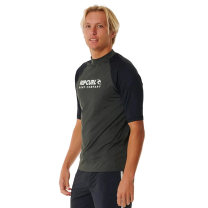 Rip Curl Shock UPF Men's Short Sleeve Rash Vest - Black Marle