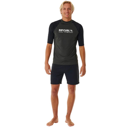 Rip Curl Shock UPF Men's Short Sleeve Rash Vest - Black Marle