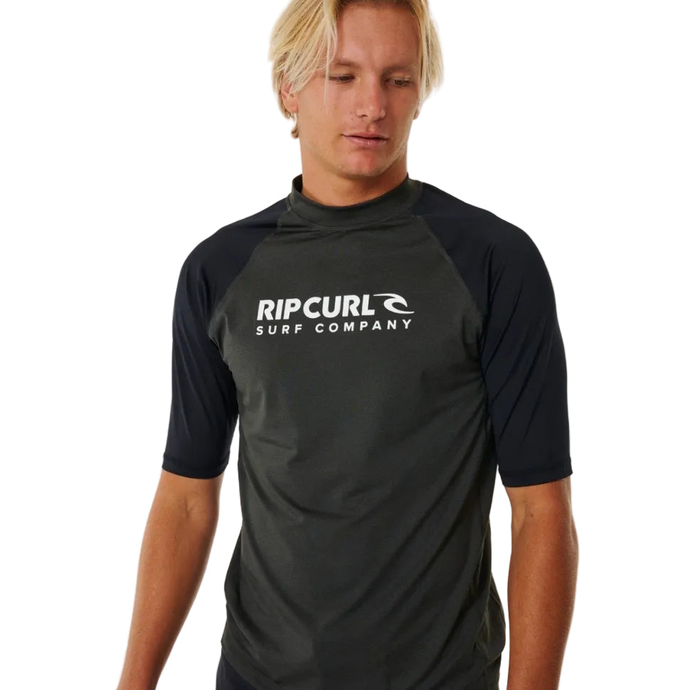 Rip Curl Shock UPF Men's Short Sleeve Rash Vest - Black Marle