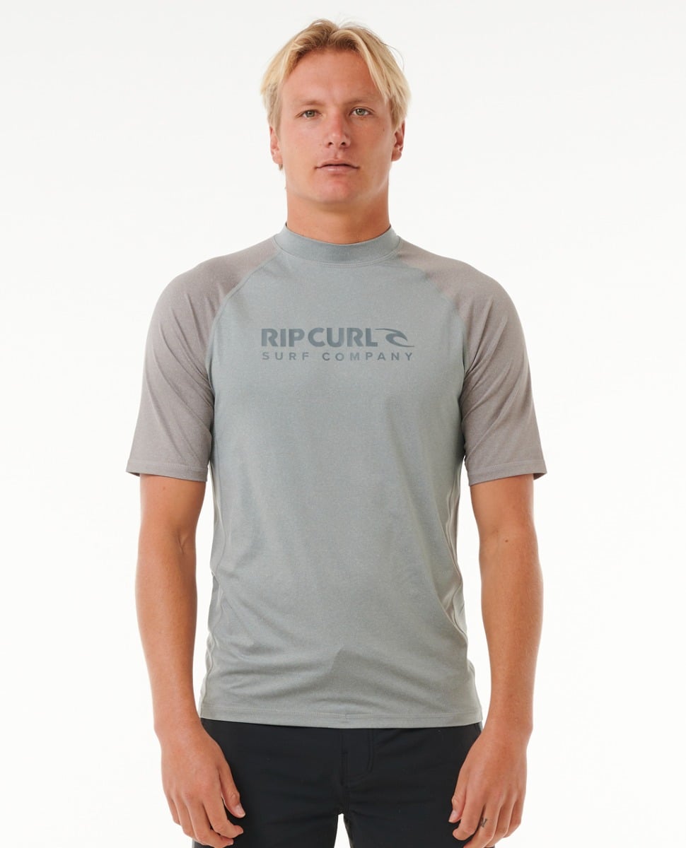Rip Curl Shock UPF Mens Short Sleeve Rash Vest - Light Grey Marle