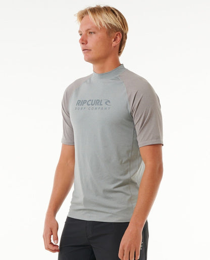 Rip Curl Shock UPF Mens Short Sleeve Rash Vest - Light Grey Marle