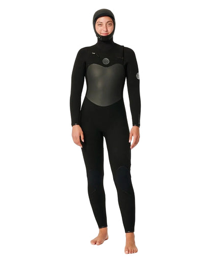 Rip Curl Flashbomb 6/4mm Womens Chest Zip Hooded Wetsuit - Black