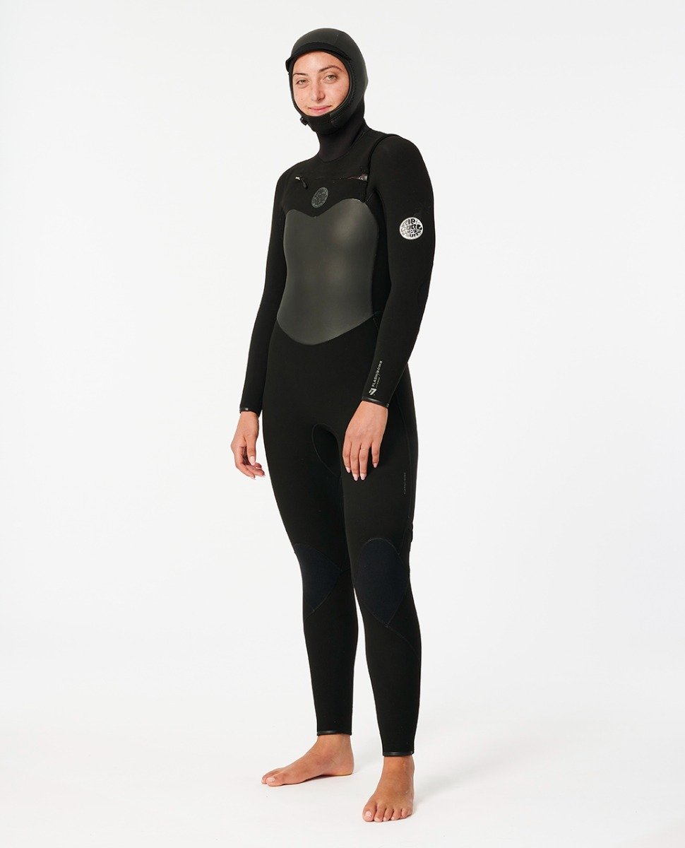 Rip Curl Flash Bomb 6/4mm Women's Chest Zip Hooded Wetsuit 2025 - Black