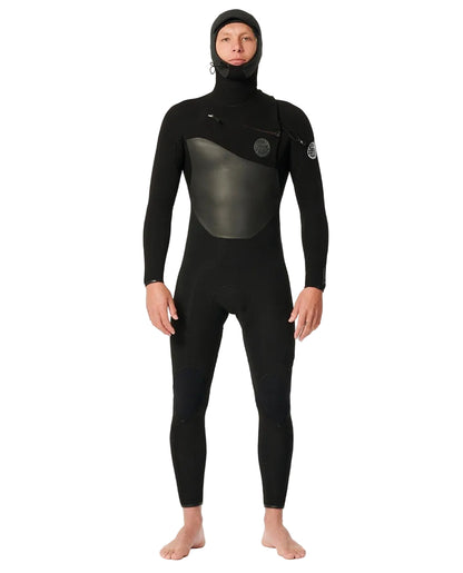Rip Curl Flashbomb 4/3mm  Mens Chest Zip Hooded Wetsuit - Black