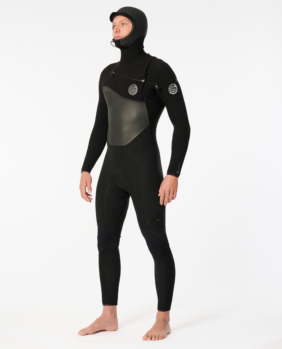 Rip Curl Flash Bomb 4/3mm Men's Chest Zip Hooded Wetsuit 2026 - Black