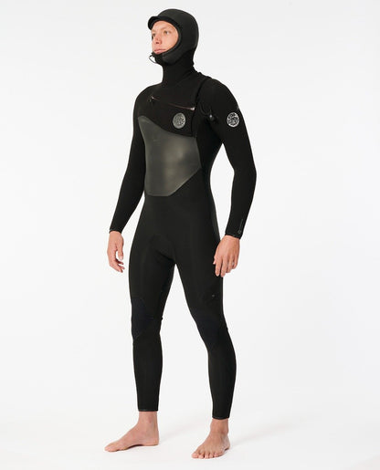 Rip Curl Flash Bomb 4/3mm Men's Chest Zip Hooded Wetsuit 2026 - Black