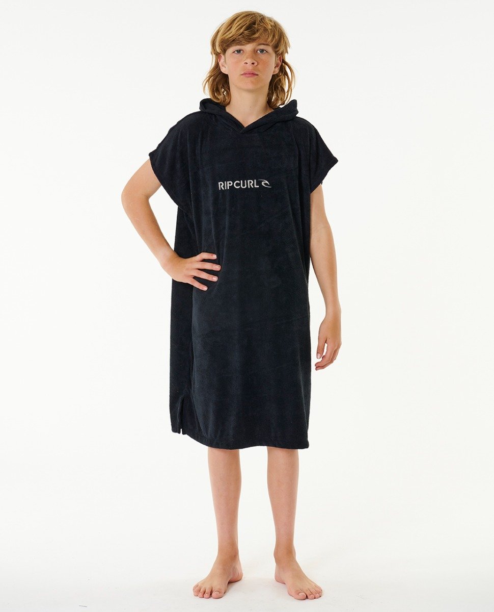 Rip Curl Brand Hooded Towel Boys Changing Robe - Black/Grey