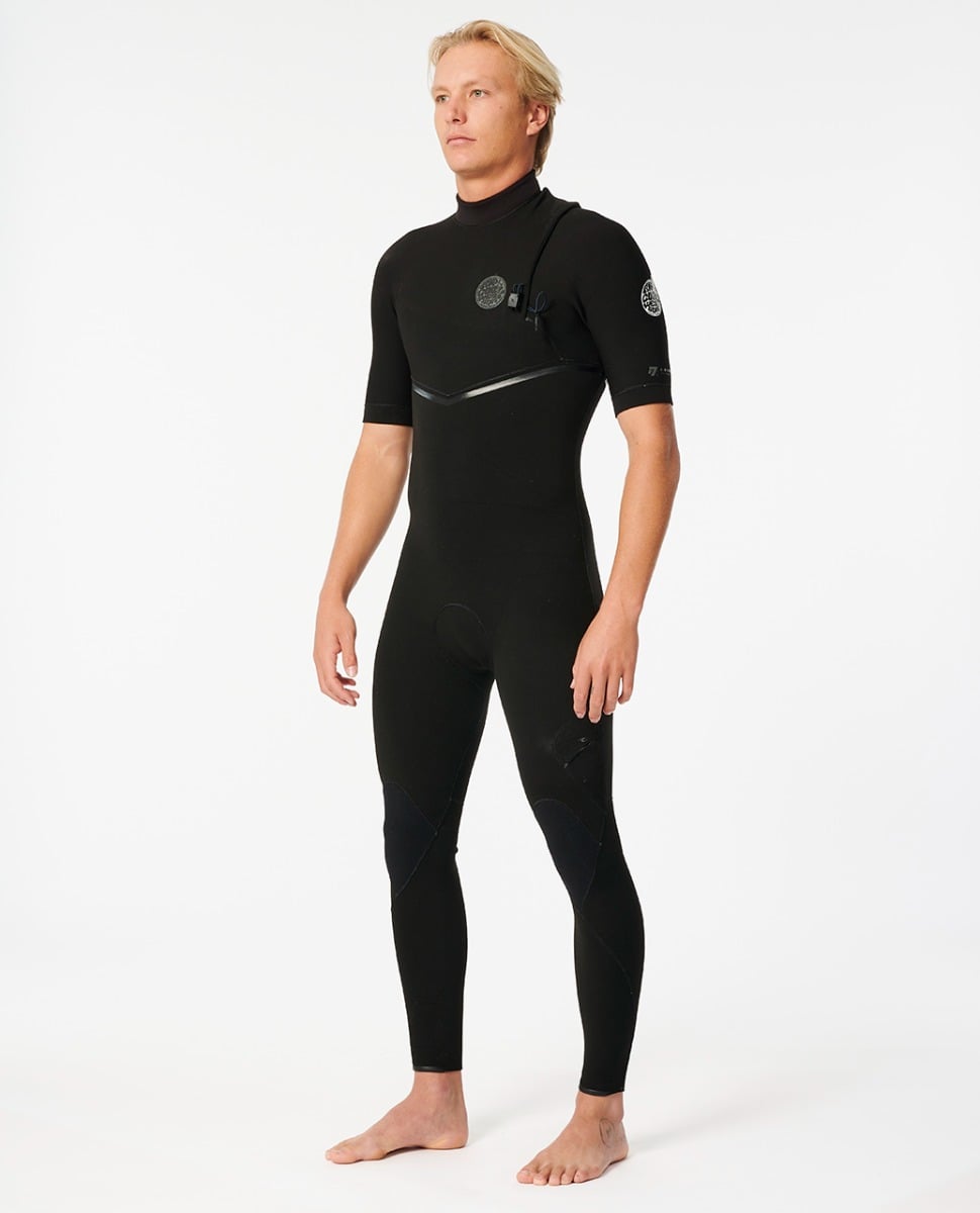 Rip Curl E Bomb 2/2mm Mens Short Sleeve Zip Free Wetsuit - Black