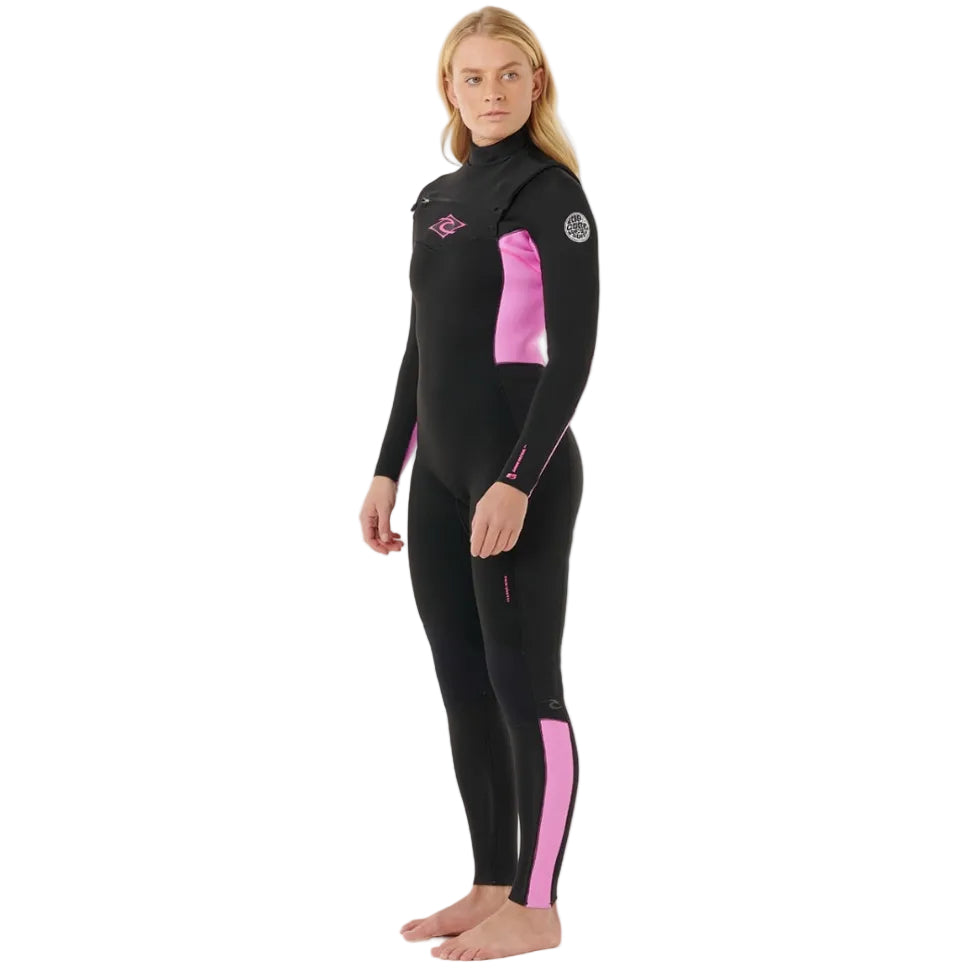 Rip Curl Womens Dawn Patrol Chest Zip 5/3mm Winter Wetsuit in Black/Pink