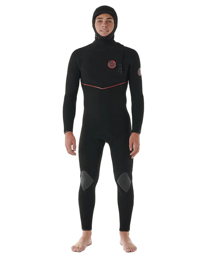 Rip Curl Mens Flashbomb Fusion 5/4mm Hooded Zip Free Wetsuit in Black