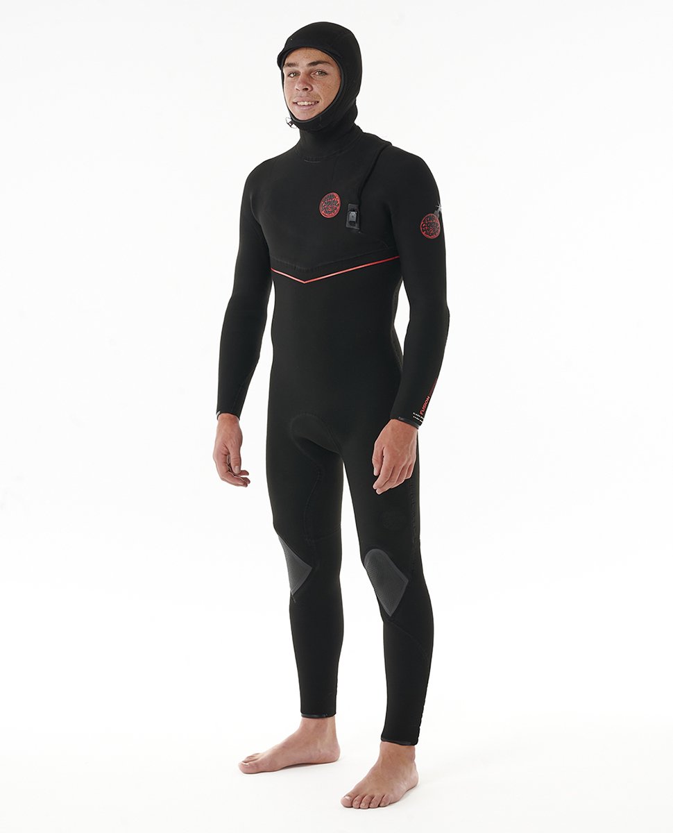 Rip Curl Men's Flash Bomb Fusion 5/4mm Hooded Zip Free Wetsuit 2025 - Black