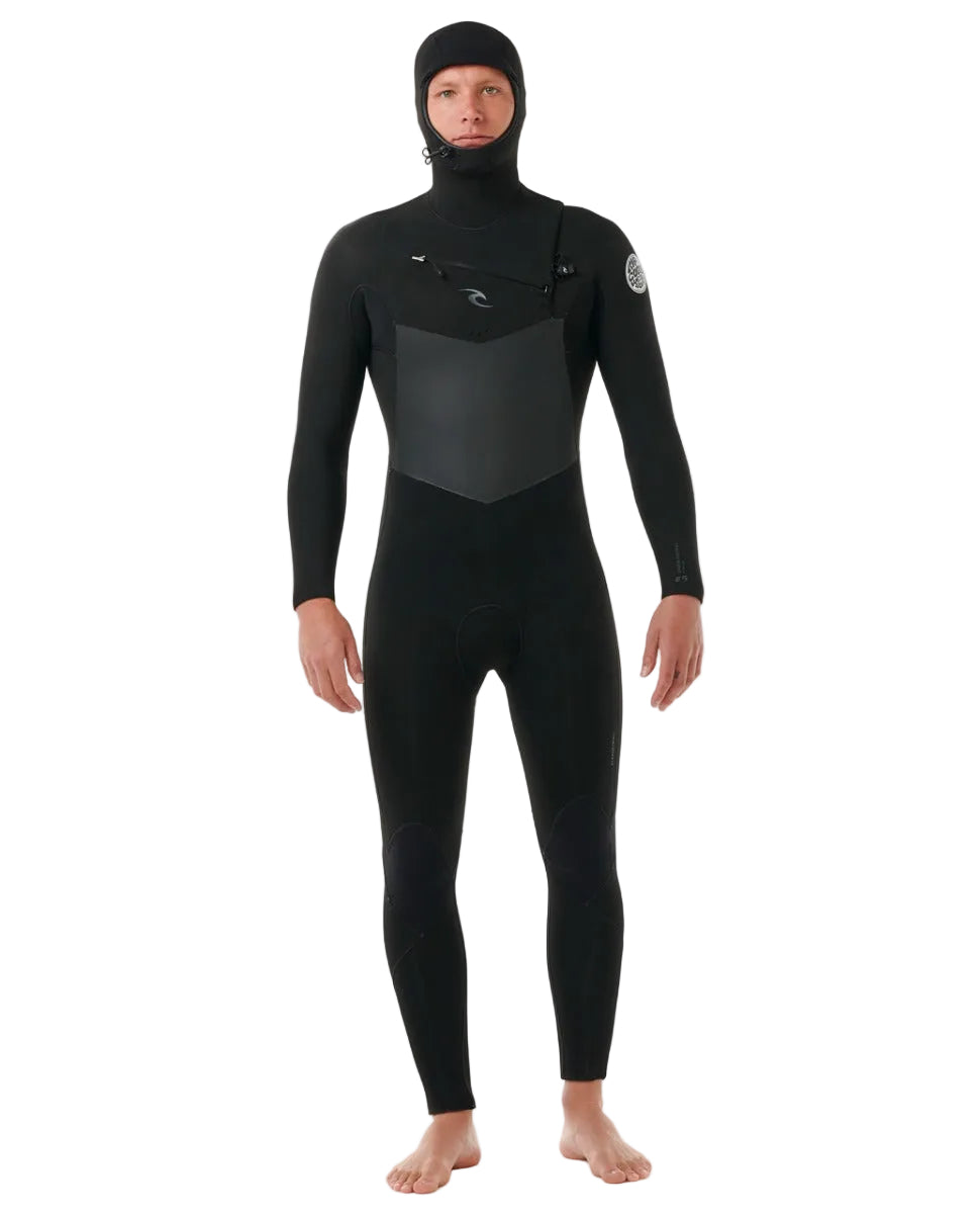 Rip Curl Dawn Patrol Hooded 6/4mm Chest Zip Wetsuit in Black
