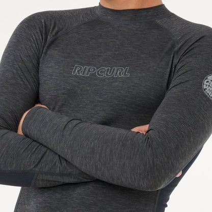 Rip Curl Dawn Patrol UPF Perf LS Rash Vest - Black Marle