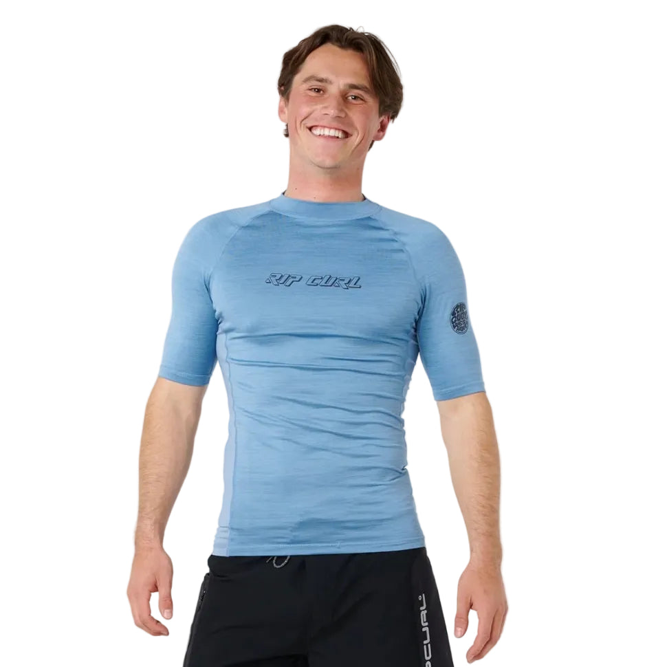 Rip Curl Dawn Patrol UPF Perf Rash Vest in Faded Denim