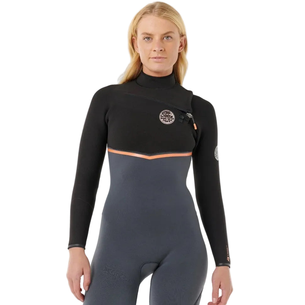 Rip Curl Womens E-Bomb Chest Zip 3/2mm Summer Wetsuit - Charcoal