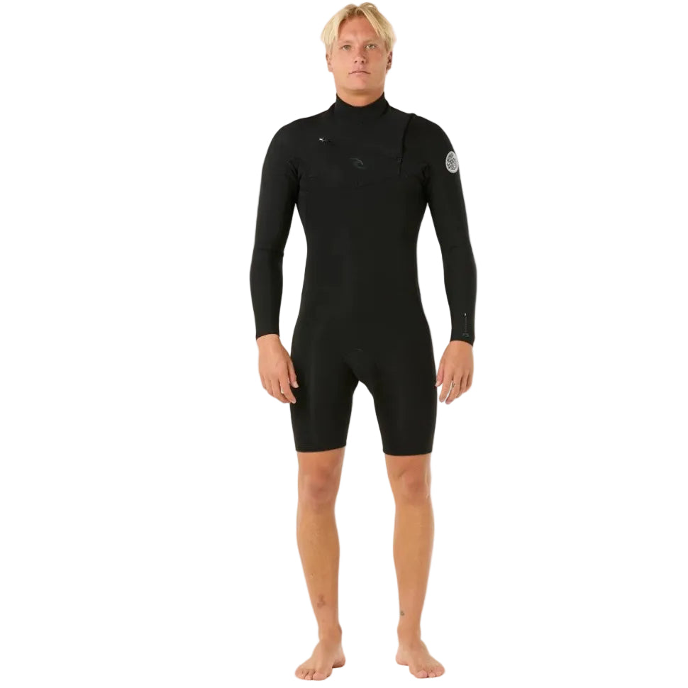 Rip Curl Dawn Patrol 2/2mm Mens Chest Zip Long Arm Shorty Wetsuit - Black