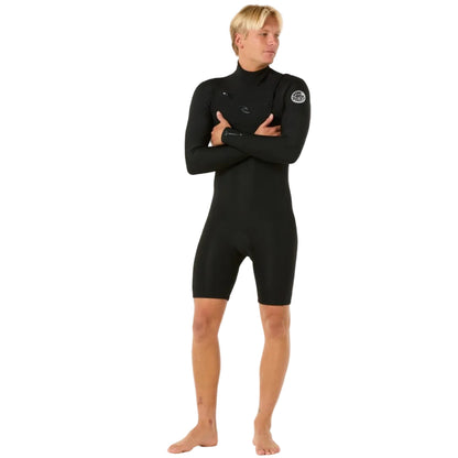 Rip Curl Dawn Patrol 2mm Men's Chest Zip Long Arm Shorty Wetsuit - Black