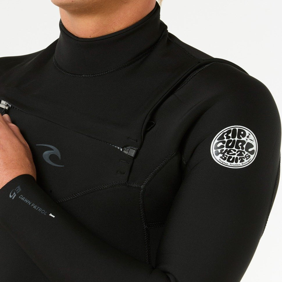 Rip Curl Dawn Patrol 2mm Men's Chest Zip Long Arm Shorty Wetsuit - Black