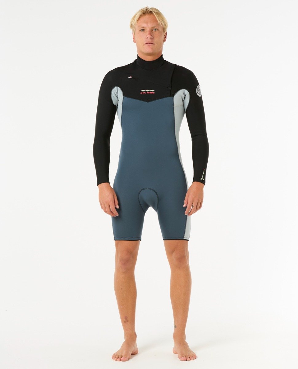 Rip Curl Dawn Patrol 2/2mm Mens Chest Zip Long Arm Shorty Wetsuit - Pine Night