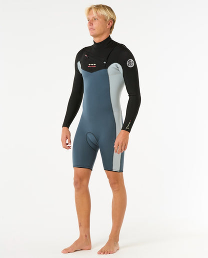 Rip Curl Dawn Patrol 2/2mm Men's Chest Zip Long Arm Shorty Wetsuit - Pine Night