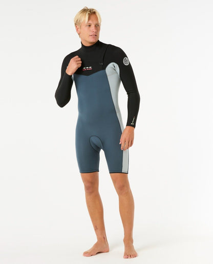 Rip Curl Dawn Patrol 2/2mm Men's Chest Zip Long Arm Shorty Wetsuit - Pine Night