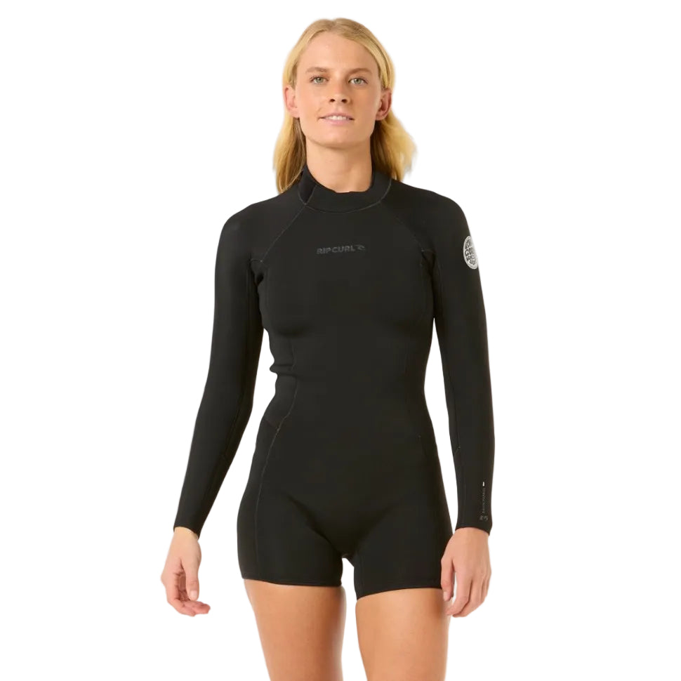 Rip Curl Dawn Patrol 2/2mm Womens Back Zip Long Sleeve Shorty - Black