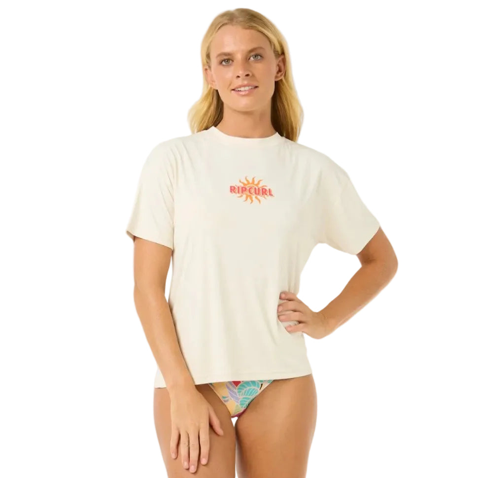 Rip Curl Cala Vadella Surflite Womens Short Sleeve Crop Tee - Bone