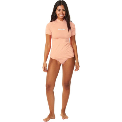 Rip Curl Womens Classic Surf Short Sleeve Rash Guard in Bright Peach