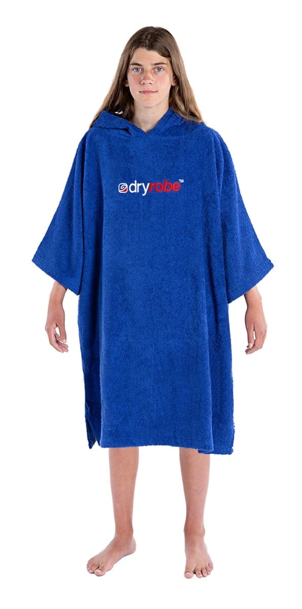 Dryrobe Kids Organic Cotton Short Sleeve Towel Changing Robe in Royal Blue - Age 10-13