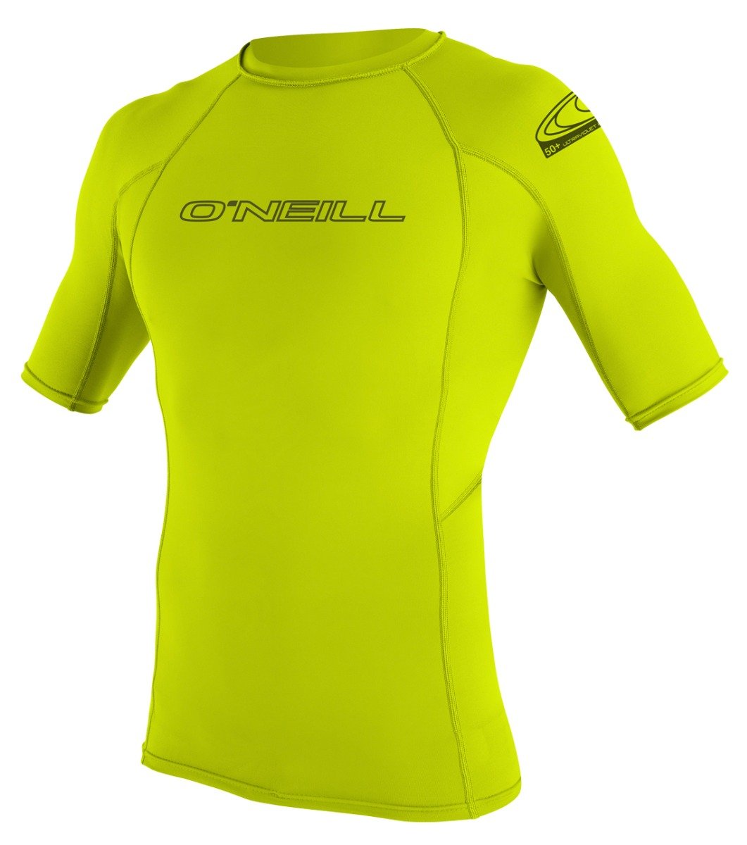 O'Neill Basic Skins Mens Short Sleeve Rash Vest - Lime - Front