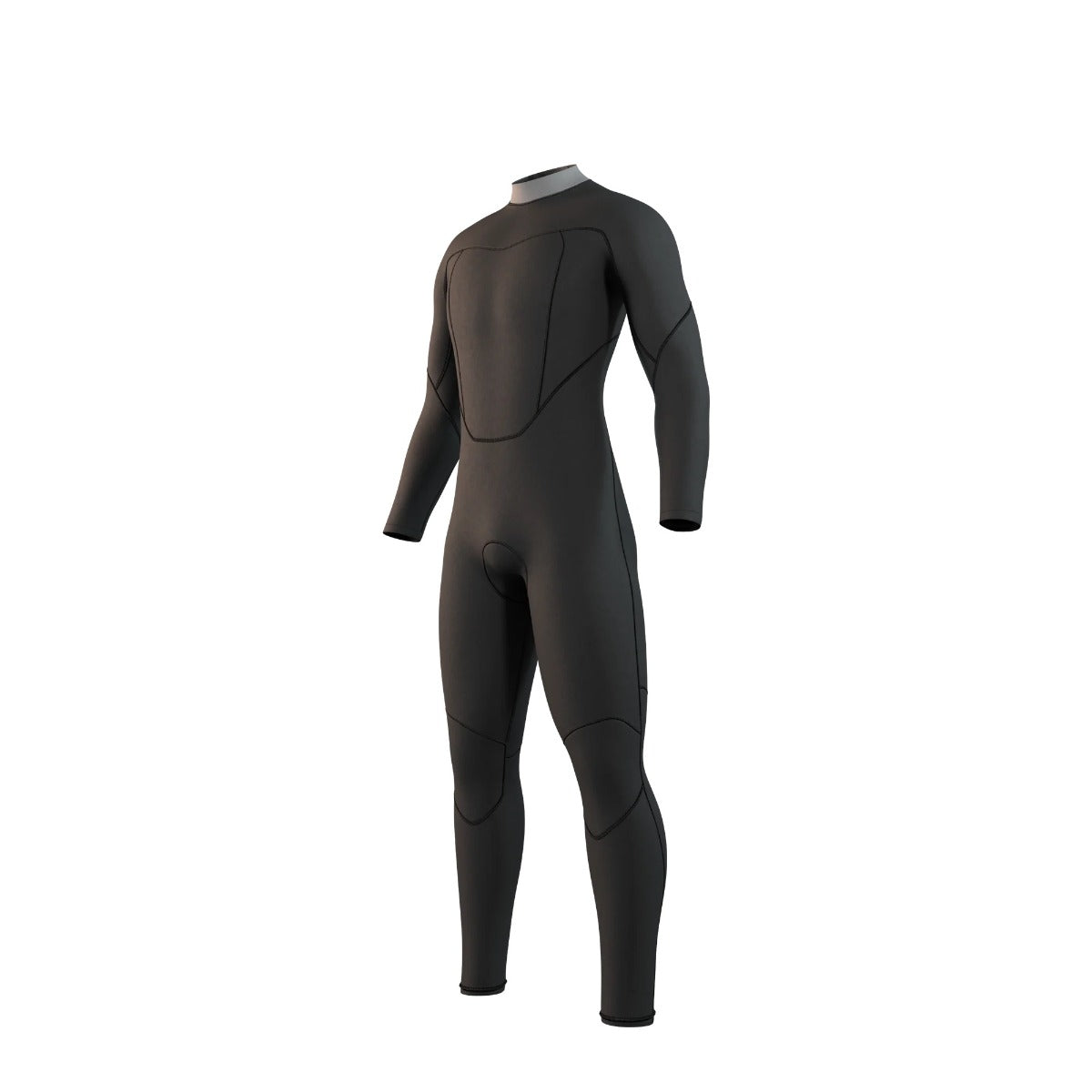 Inside of the mens back zip full wetsuit in black on a white background.