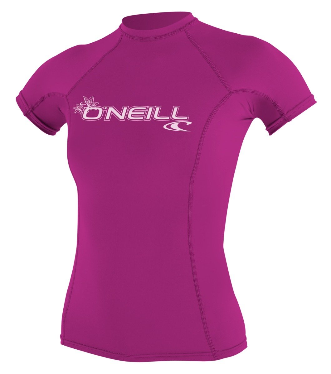 O'Neill Basic Skins Womens Short Sleeve Rash Vest - Fox Pink - Front