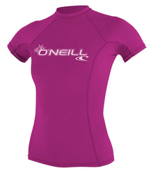 O'Neill Basic Skins Womens Short Sleeve Rash Vest - Fox Pink - Front