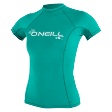 O'Neill Basic Skins Womens Short Sleeve Rash Vest - Light Aqua - Font