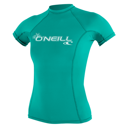 O'Neill Basic Skins Womens Short Sleeve Rash Vest - Light Aqua - Font