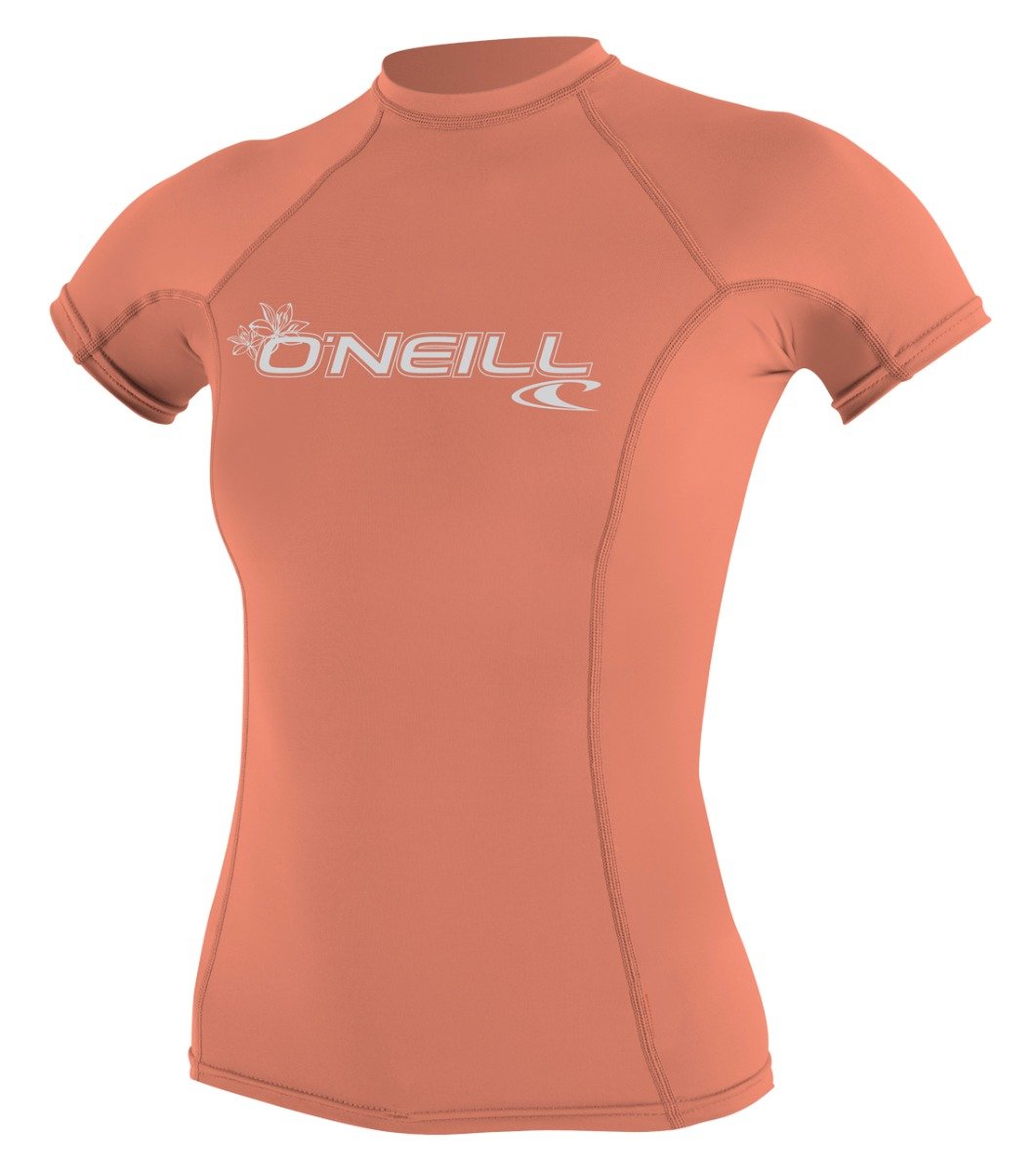 O'Neill Womens Basic Skins  Short Sleeve Rash Vest 2021 - Light Grapefruit - Front