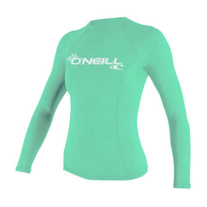 O'Neill Basic Skins Womens Long Sleeve Rash Guard - Light Aqua - Front