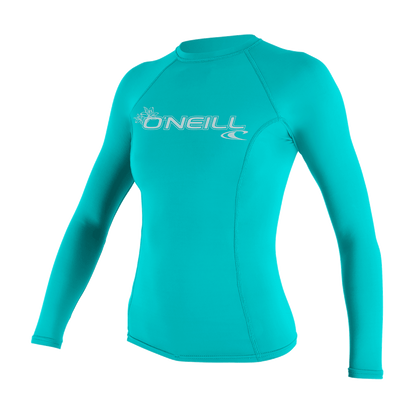 O'Neill Womens Basic Skins Long Sleeve Rash Guard (Small) SAMPLE  - Light Aqua