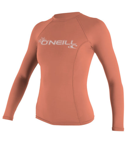O'Neill Basic Skins Womens Long Sleeve Rash Vest in Light Grapefruit