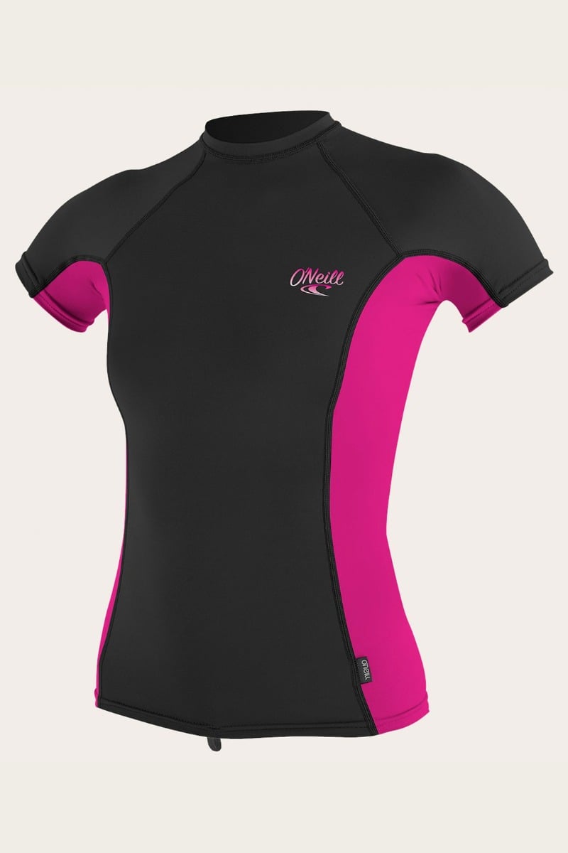 O'Neill Womens Premium Skins Short Sleeve Rash Vest 2021 - Black/Berry - Front